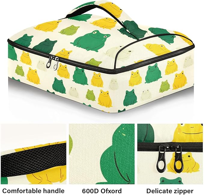 Casserole Carrier Pattern FrogInsulated Casserole Carrier for Hot or Cold Food Thermal Lunch Tote for Potluck Parties Picnic Beach Fits 9 x 13 Inches Baking Dish