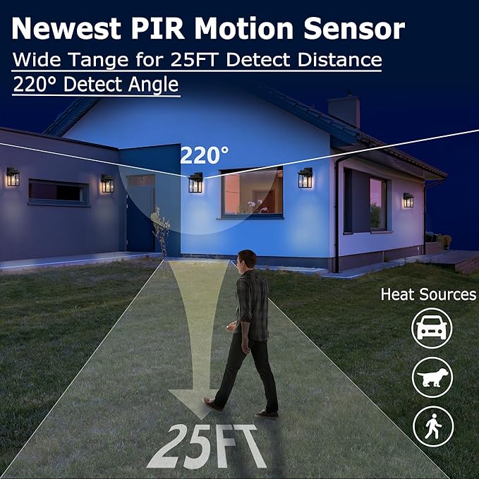 Motion Sensor Outdoor Wall Lights Dusk to Dawn Front Porch Light Fixture Patio Wall Lantern Exterior Sconce Lighting Wall Mount for House 2 Packs