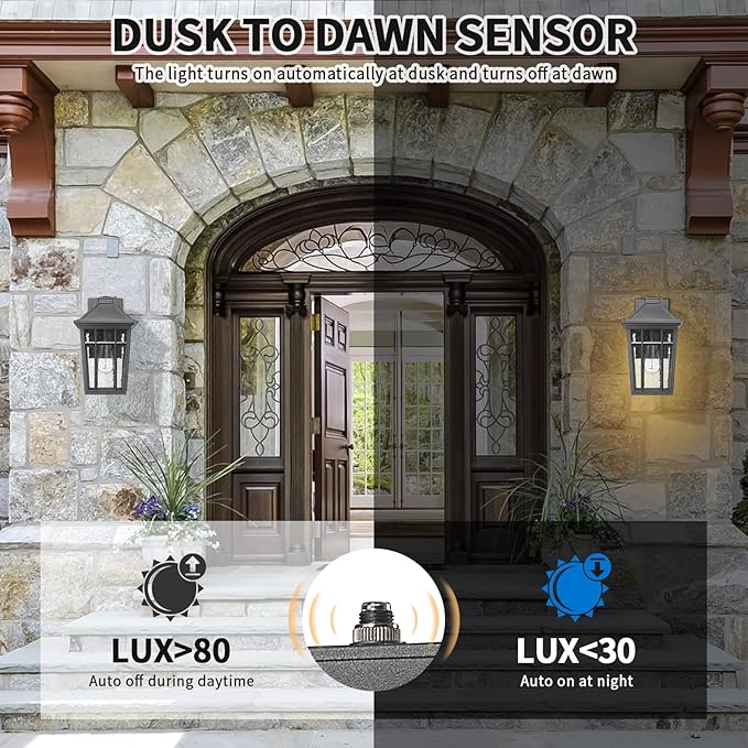Darkaway Dusk to Dawn Outdoor Wall Lights for House Exterior Lighting Fixtures Wall Mount Porch Lights Waterproof Outdoor Sconce Lights with Seeded Glass for Patio Hallway Garage