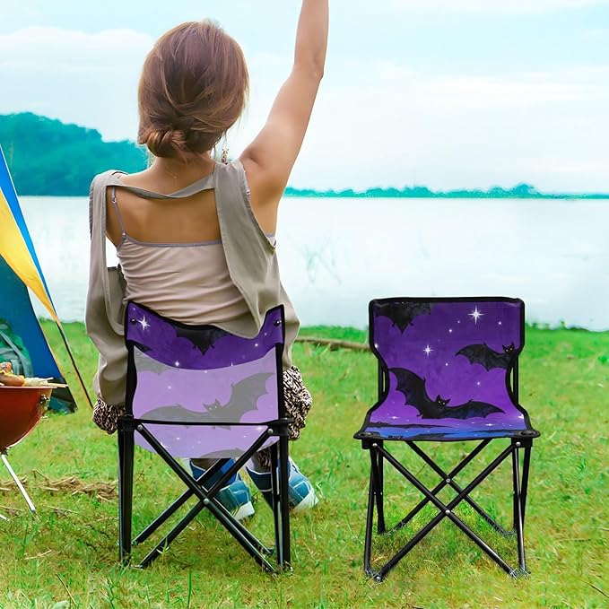 Foldable Camp Chair Bat Moon Pattern Beach Backpack with Carrying Bag Ice Fishing for Outside