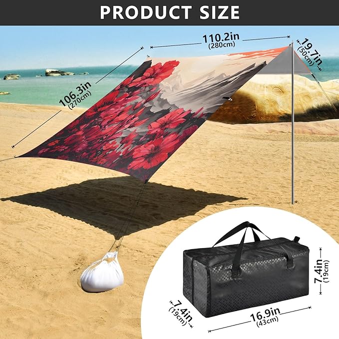 Camping Sun Shelters Red Flowers in The Valley Beach Canopy 126 * 110.2in