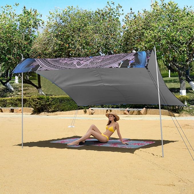 ALAZA Dolphin Dreamcatcher Beach Tent Sun Shelter UPF50+ Protection Beach Shade Canopy w/ 4 Sandbags for Outdoor Camping Fishing Backyard Fun Picnic 10x9 ft