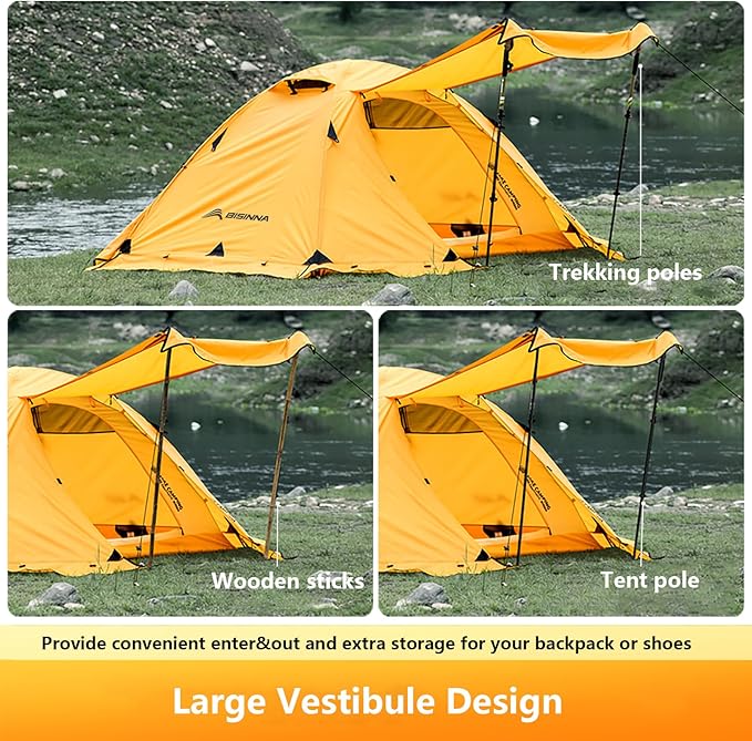 BISINNA 4 Season Tent for Backpacking Winter Tents 2 Person Lightweight Cold Weather Tents Waterproof Double Layer All Season Tent Aluminum Alloy Poles Easy Set Up for Camping Hiking Outdoor