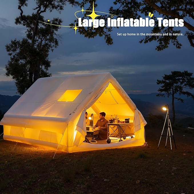Inflatable Tent 13x10ft Large 8 Person Family Size Glamping Tent with Pump - Waterproof Oxford Camping Tent with Mesh Windows for Park Forest Outdoor (Bag Windbreak Rope Stakes Pump Included)