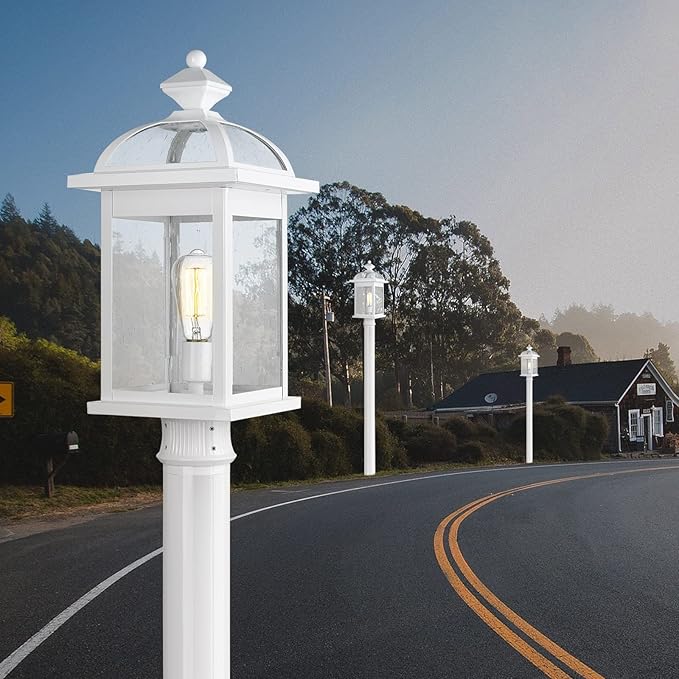 Darkaway Large Post Lights 22inch Outdoor Lamp Post Light Fixture with Seeded Glass Lamp Posts Outdoor Lighting for Patio Garden Pathway (Large White)