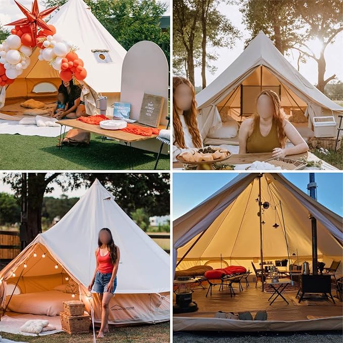 DANCHEL OUTDOOR B5PRO 4 Season Canvas Tent with Stove Jack Camping Waterproof Bell Tent with AC Port Yurt All Year Living Luxury Glamping for 4/6/8 Person Hunting Party 13ft/16.4ft/20ft