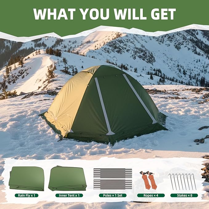 Clostnature Lightweight Backpacking Tent - 1/2 Person 4 Season Ultralight Waterproof Camping Tent Large Size Easy Setup Tent for Winter Cold Weather Family Outdoor Hiking and Mountaineering
