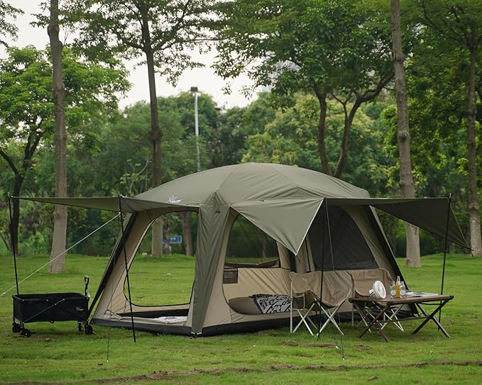 Vidalido 4-6 Person Camping Tent with 3 Door 2 Room Large Family Cabin Tents Double Layer Waterproof Portable Glamping Tent Big Tents for Outdoor Camping Hiking and Backpacking