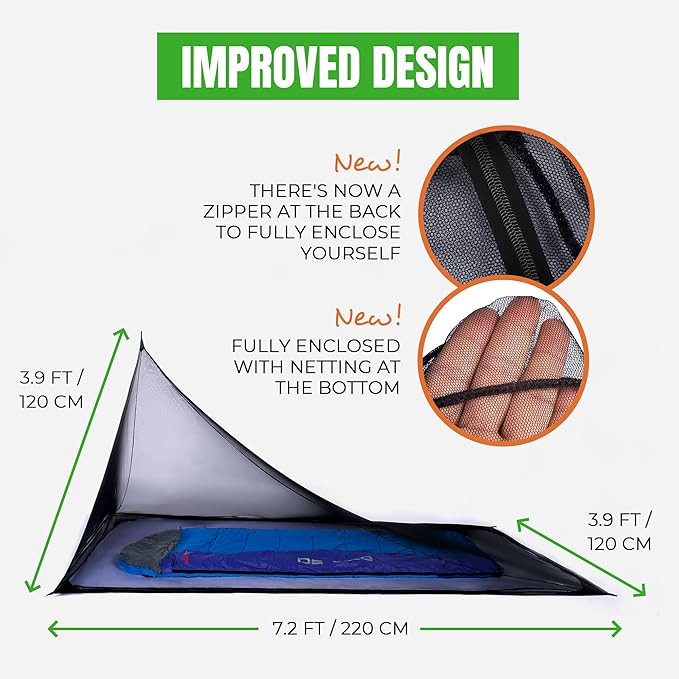 MEKKAPRO Mosquito Netting for Camping with Carry Bag Mosquito Net Tent Compact and Lightweight Bug Net for Camping Mosquito Netting for Bed Fits Sleeping Bags Tent Bed (Single)