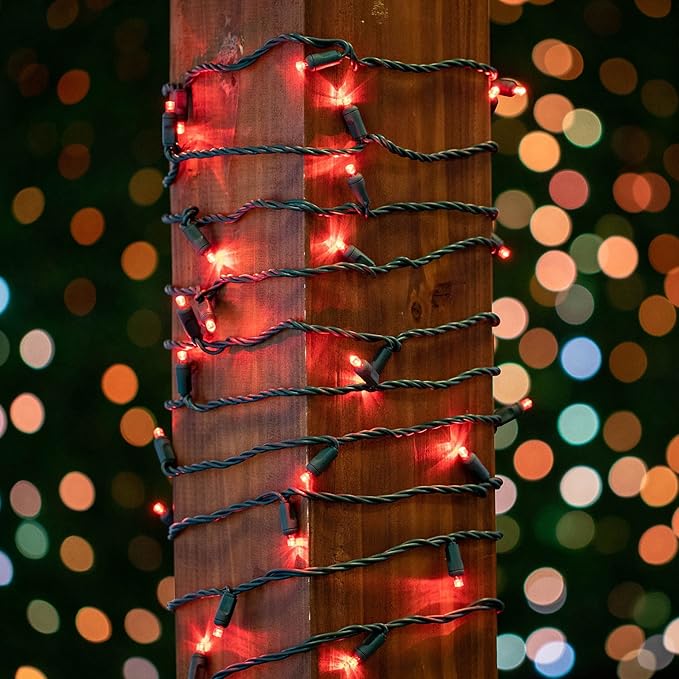 Novelty Lights 25ft 50 LED Red Christmas Lights Outdoor/Indoor 6 Spacing Green Wire String Lights for Festive Xmas Lighting IP55 UL Listed Dimmable Connectable
