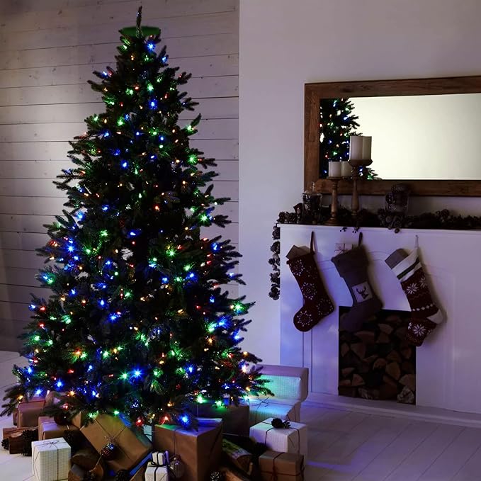 Dazzle Bright Christmas Tree Lights 448 LED Waterfall Tree Topper Lights with Remote &amp 8 Lighting Modes 8.2FT X 16 Lines Christmas Light for Outdoor Yard Party Xmas Trees Decoration (Multi-Color