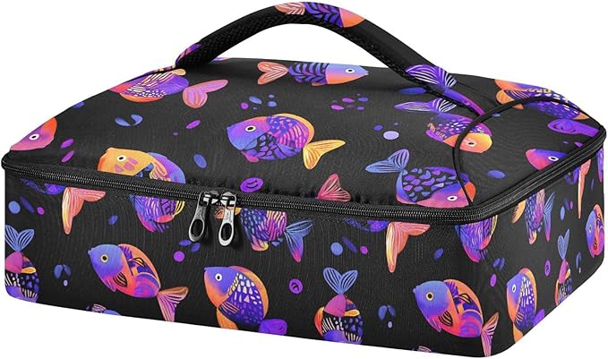 Casserole Carrier Colorful Cute FishInsulated Casserole Carrier for Hot or Cold Food Thermal Lunch Tote for Potluck Parties Picnic Beach Fits 9 x 13 Inches Baking Dish