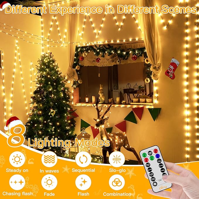 Ollny Christmas Lights 1000 LED 330 FT IP67 Waterproof Plug in Christmas Tree Lights with Remote 8 Modes 3 Timers Dimmable House Xmas Indoor Decorations String Light (Warm White) (Pack of 2)