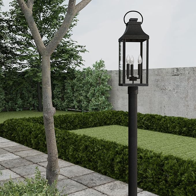 Capital Lighting 946432BK Bradford Clear Glass Outdoor Post Lantern 3-Light 180 Total Watts 27 H x 8 W Black