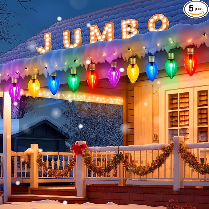Hanging Christmas Decoration Outdoor - 8.5 FT 5 LED Jumbo Christmas Pathway Lights Multicolor Christma Walkway Lights Waterproof Giant Christmas Light Outdoor Decoration for Holiday Roof Yard Lawn