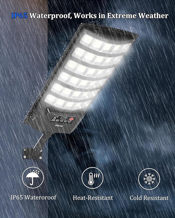 Ofuray Solar Flood Lights Outdoor5AH High Power Solar Security Parking Lot Lights Dusk to Dawn with Motion Sensor Light 5 Modes7000k Daylight with Remote Control for WallBackyardOutside OZL-1Pack