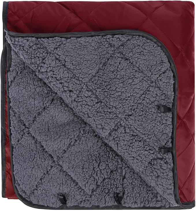 REDCAMP 79x79 Winter Outdoor Blanket with Sherpa Lining Waterproof &amp Windproof Cold Weather Blankets Extra Thick Warm Blanket for Camping Stadium Car Dog Machine Washable Portable Red