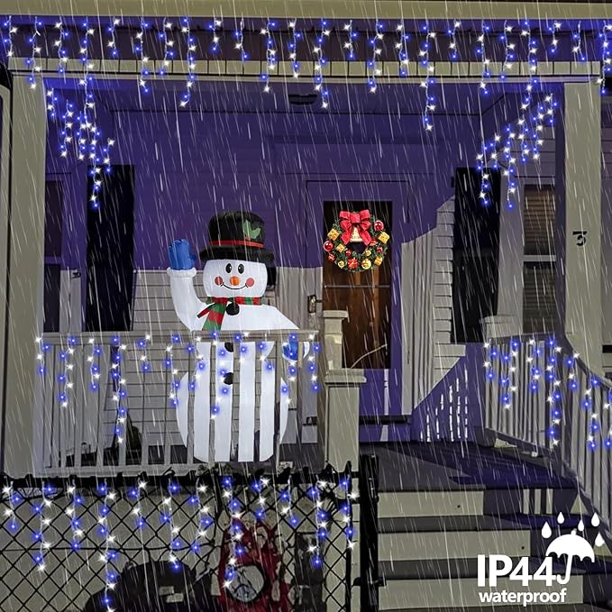 QITONG Blue and White Icicle Lights for Outside 33ft 400 LED String Light Indoor Plug in 8 Modes Connectable Icicle Christmas Light Clear Wire