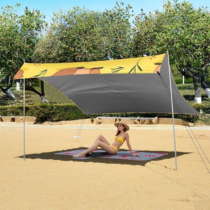 Cartoon Capybaras Grass Camping Sun Shelter Beach Tent Portable Beach Sun Shade Outdoor Canopy for Camping Trips Fishing Picnic