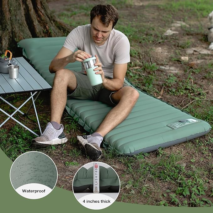 Inflatable Sleeping Pad for Camping Ultralight Camping Mat Air Mattress Built-in Pump Durable Waterproof Compact Sleeping Mat for Outdoor Backpacking Hiking Green