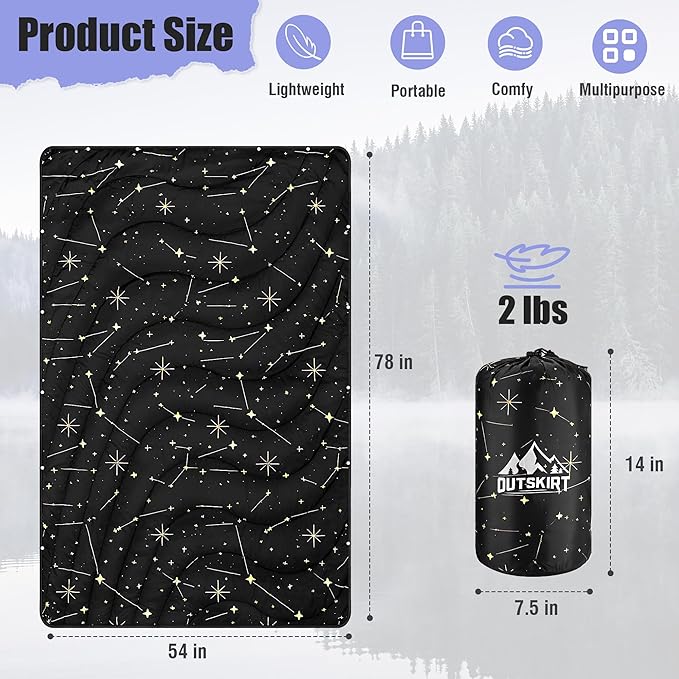 OUTSKIRT Ultra-Light Camping Blanket Packable Camping Blankets for Cold Weather Wearable Puffy Blanket Perfect for Traveling Hiking Festival &amp Stadium Black