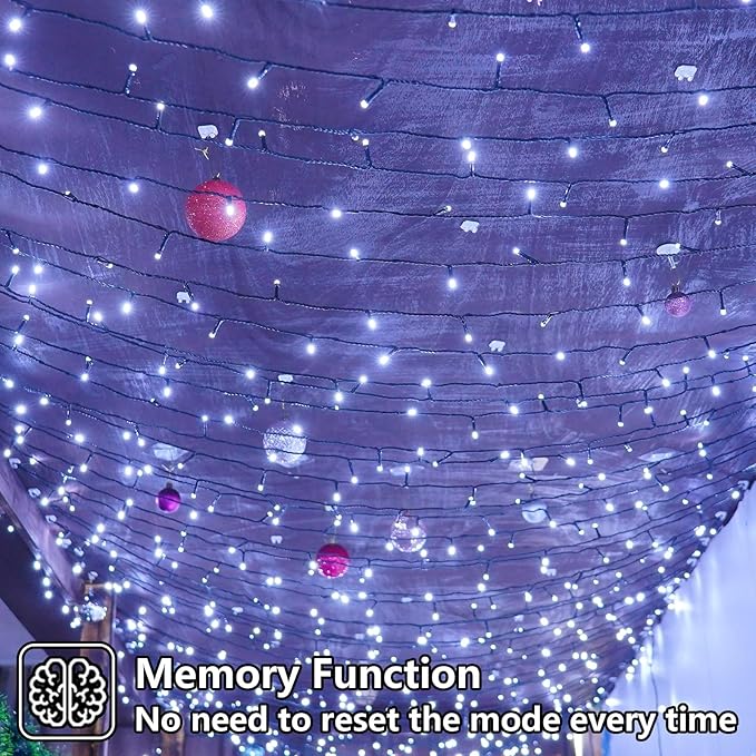 YEGUO Christmas Lights Battery Operated 2 Pack Each 33ft 100 LED White String Lights Outdoor Waterproof 8 Modes Green Wire Fairy Light Indoor with Remote