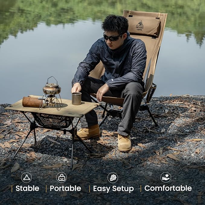ONETIGRIS Tigerblade High Back Camping Chair with Pillow Design Comfortable Widened Seat Folding Chair