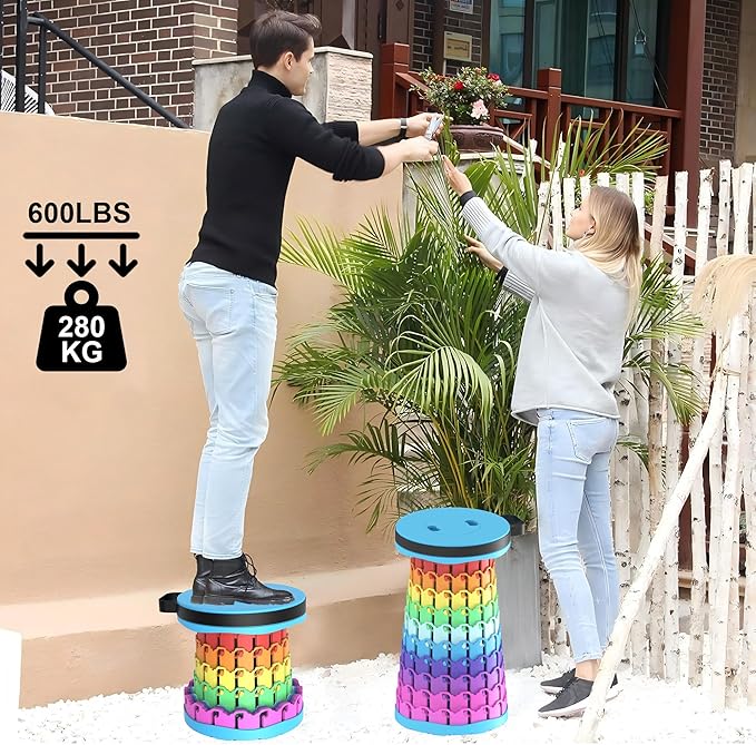 ALEVMOOM Upgraded Collapsible Stool with Cushion &amp Bag 18 H Portable Retractable Telescoping Folding Stool for Adults Lightweight But Sturdy Capacity 600 lbs for Camping Fishing Hiking Travel