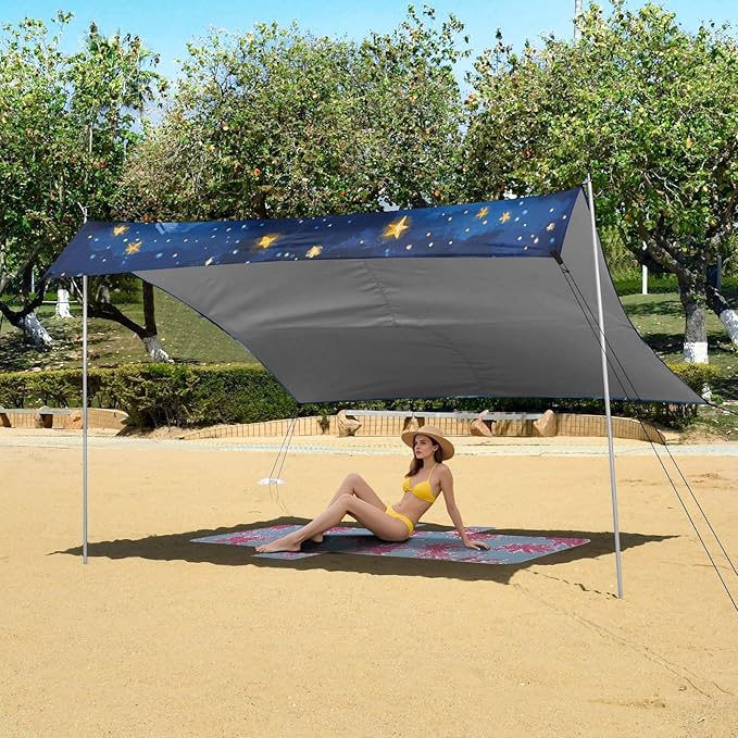 ALAZA Llama Alpaca Starry Stars Beach Tent Sun Shelter UPF50+ Protection Beach Shade Canopy w/ 4 Sandbags for Outdoor Camping Fishing Backyard Fun Picnic 10x9 ft