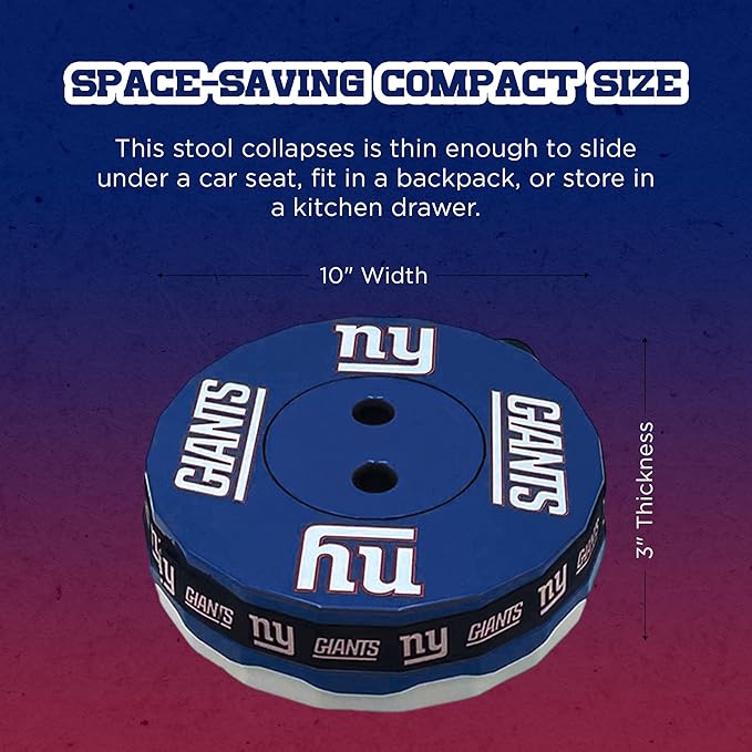 Sporticulture NFL New York Giants Telescoping Collapsible Stool 500lbs Max Weight Portable Adjustable Height Folding Camping Stool with Carry Strap Retractable Stadium Have A Seat Outdoor Sports Fan