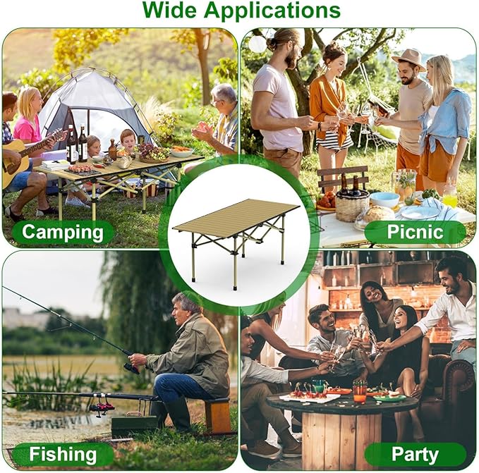 Folding Camping TablePortable Upgraded Carbon Steel Table for Picnic Barbecue Grill Beach Patio