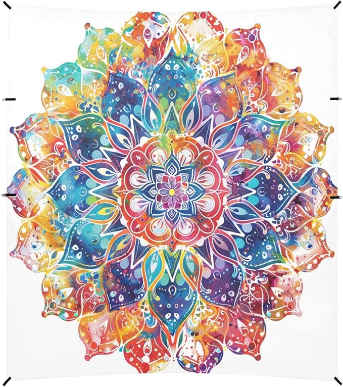 ALAZA Mandala Tie Dye Beach Tent Sun Shelter UPF50+ Protection Beach Shade Canopy w/ 4 Sandbags for Outdoor Camping Fishing Backyard Fun Picnic 10x9 ft
