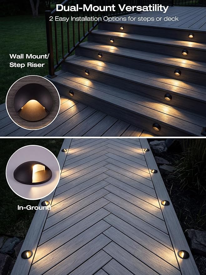 CLOUDY BAY [12 Pack] Anti-Glare Low Voltage LED Deck Lights - 12-24V Recessed Step Riser IP65 In-Ground Outdoor 2700K Warm White Aluminum Housing Oil Rubbed Bronze Finish