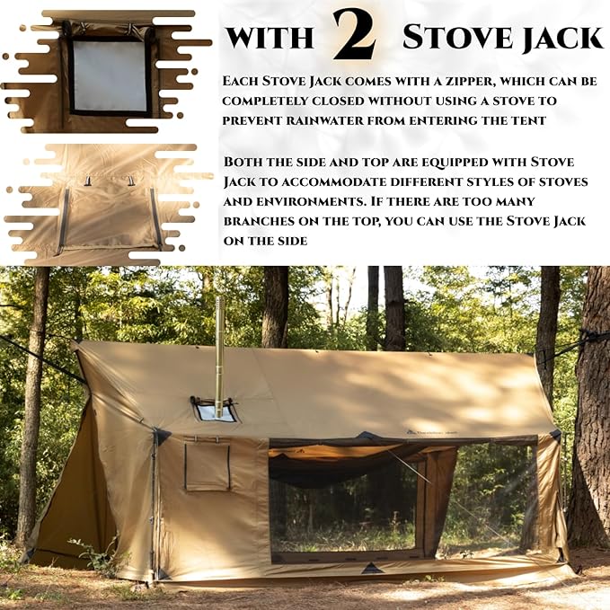 Hammock Hot Tent with Stove Jack and Double-Sided mesh Windows - Spacious Versatile Wall Tent with Snow Skirt(No Poles)-Waterproof &amp Windproof Ideal for Camping Backpacking Hiking