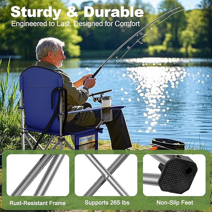Folding Camping Chairs Durable 600D Oxford Portable Outdoor Chair with Cooler Pouch Cup Holder &amp Storage Pocket for Camping Beach Fishing