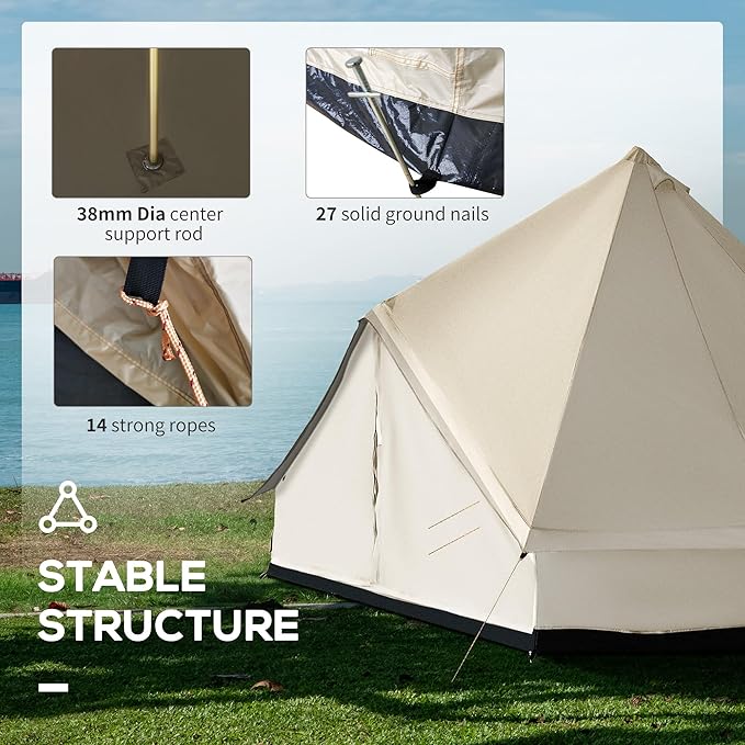 Outsunny 10-Person Yurt Tent Glamping Bell Tent with Spacious Interior Breathable Waterproof Design for Family Outdoor Camping 16' x 16' x 10'