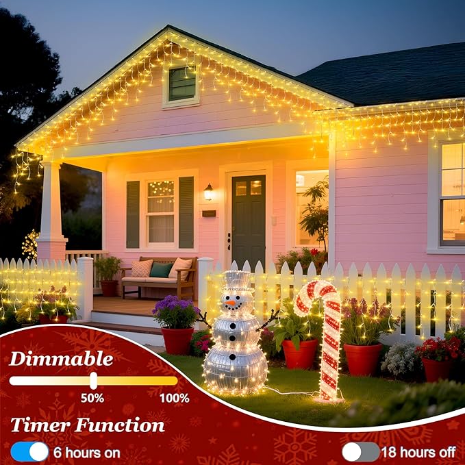 612 LED String lights Indoor Outdoor 60ft Christmas Window Lights with 136 Drops 12 Modes Dimmable Curtain Lights Fairy Lights for Bedroom Holiday Wedding Party Home Xmas Decorations Warm White