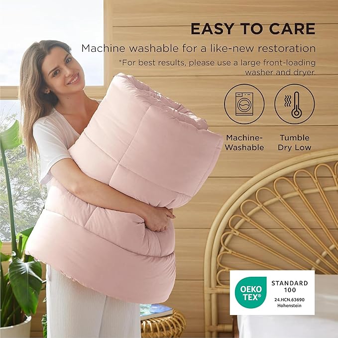 Bedsure Comforter Duvet Insert - Quilted Comforters Full Size All Season Duvet GentleSoft Down Alternative Bedding Blanket with 8 Tabs Gifts for Women/Men Pink Full 86 x 82 Inches
