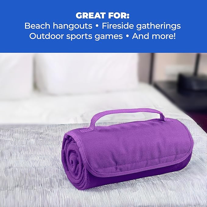 25 Ct of Roll-Up Blankets for Camping Travel Outdoors Beach Picnics – Black – Hook + Loop Closure for Easy Use in Cars &amp on Airplanes – Customizable for Promotions &amp Events