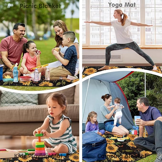 Extra Large Picnic Blankets Waterproof Foldable (80 x 80) Beach Blanket Waterproof Sandproof3-Layer Thicking Mat Outdoor Packable Camping Blanket