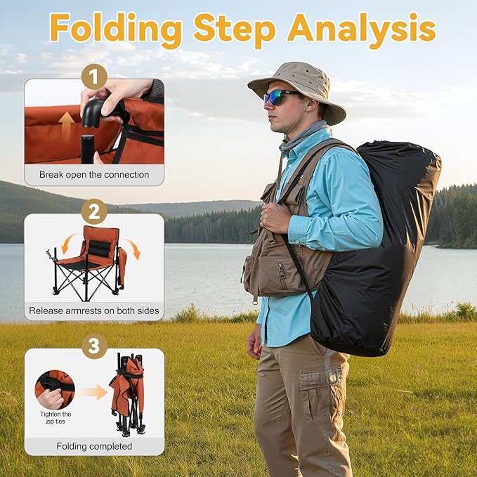 Camping Chair for Adults with Rod Holder Bait Tray Fish Guard 220lbs Capacity Portable Folding Complete Set Outdoor Heavy Duty Fishing Accessories Gear