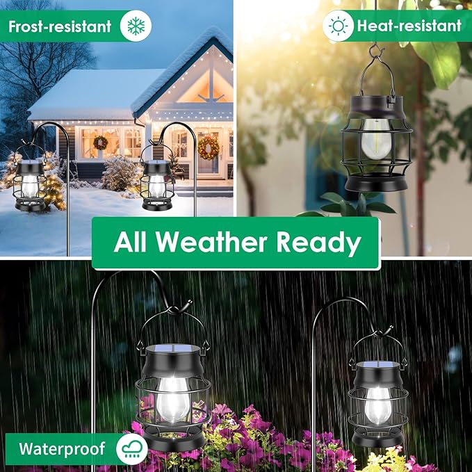UBright 2 Pack Solar Lantern Lights Outdoor Waterproof Metal Hanging Solar Lights for Outside Lanterns Decorative Outdoor for Patio Porch Garden Lawn Cool White