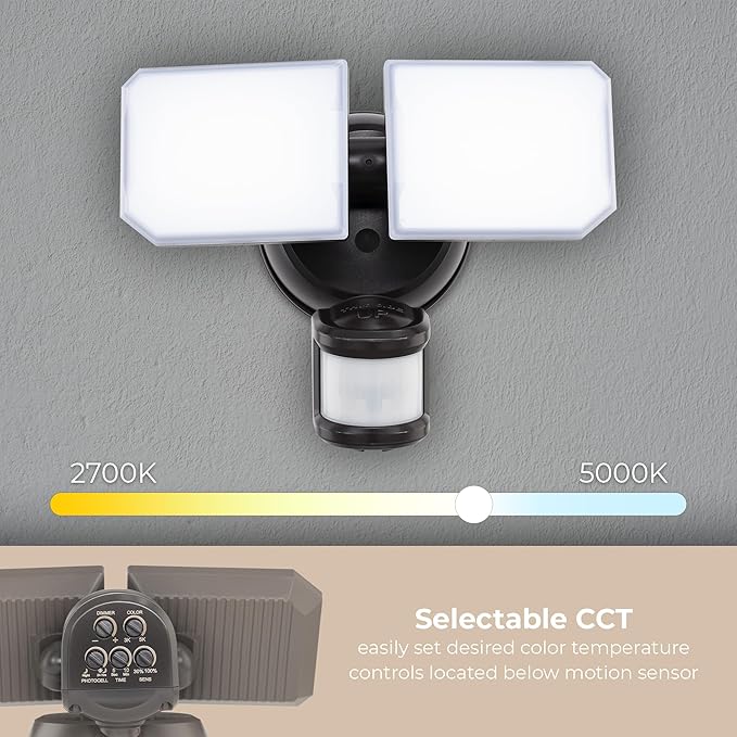 Guardian Flood and Security Wall Light with 2 Lights 2250 Lumens 20 Watts and Programmable Motion and Photo Sensor in Black