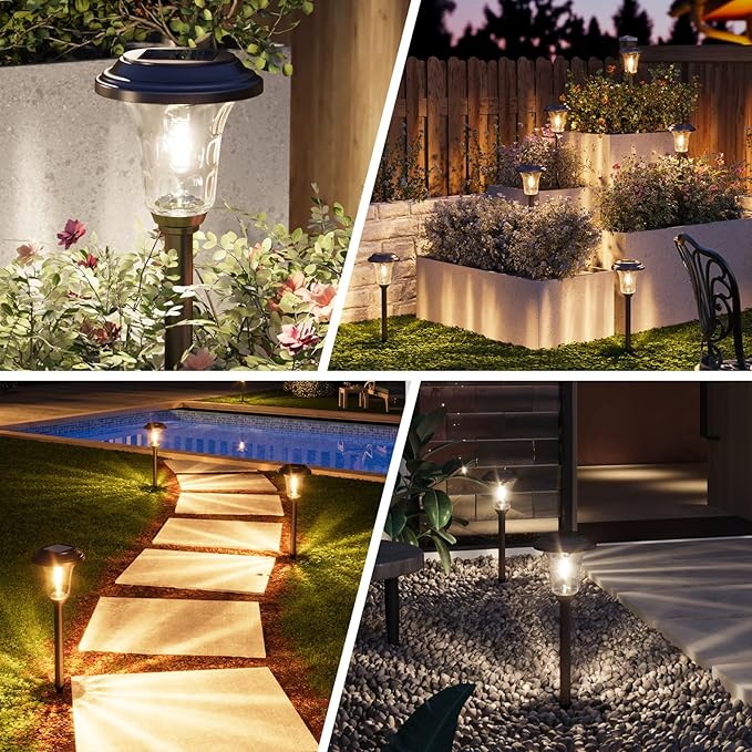 XMCOSY+ Solar Pathway Lights 4 Pack Metal Solar Lights Outdoor Waterproof 20/40LM Bright Solar Powered Garden Light for Yard Backyard Landscape Path Driveway Walkway Outside (Warm/Cool White)