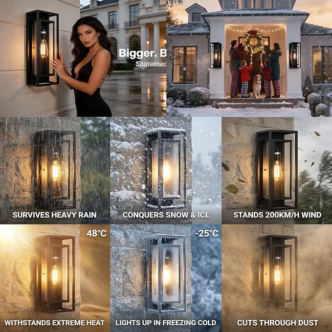 2Pack 18inch Outdoor Wall Light Fixtures Exterior Waterproof Modern Matte Black Wall Lamps with Glass ShadesE26 Sockets Porch Light for Front Door Patio Entryway