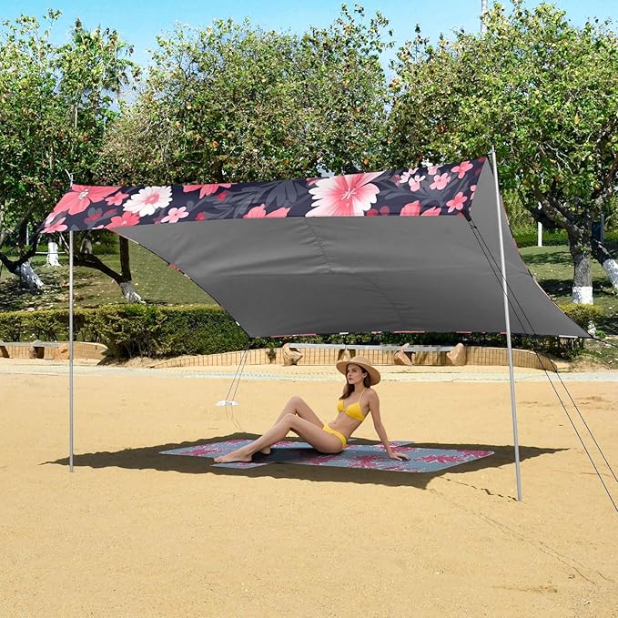 Flower FloralCamping Sun Shelters 9.2 x 10.5 FT Beach Canopy Tent Sun Shade with Carrying Bag for Camping Trips Fishing Backyard Fun or Picnics 21340116
