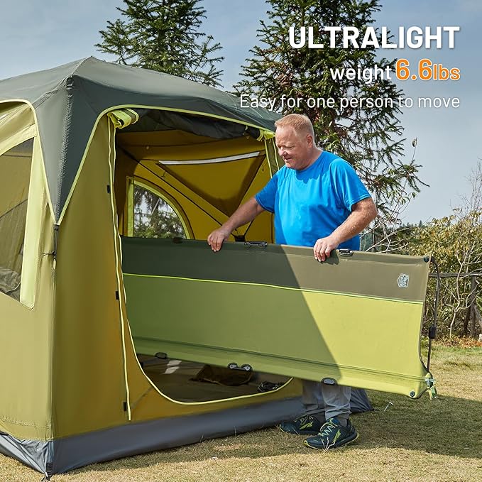 TIMBER RIDGE 20-Second Quick Set-Up Camping Cot Lightweight Aluminum Folding Cot Low Profile with Zipper Closure Portable Carry Bag for Camping Travel and Outdoors Support up to 225lbs Green