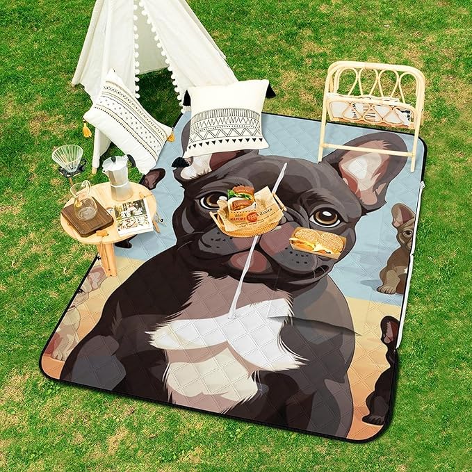 Zipper French Bulldog Dog Cute Style Picnic Mat Suitable for Travel Camping Park Or Home Use