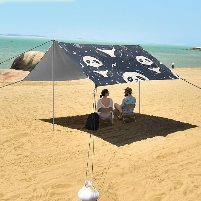 Cute Black Panda Camping Sun Shelter Beach Tent Portable Beach Sun Shade Outdoor Canopy for Camping Trips Fishing Picnic