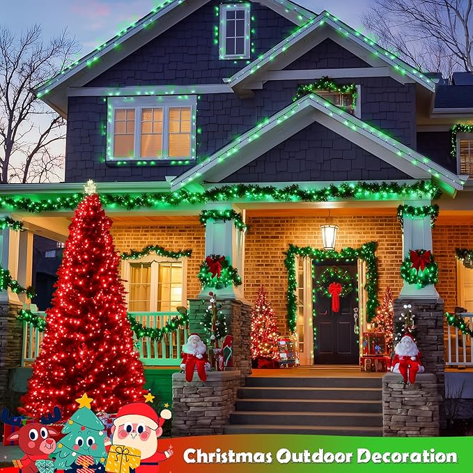 JMEXSUSS 2 Pack Solar String Lights Outdoor Waterproof Total 66 FT 200 LED Solar Christmas Lights Outdoor Twinkle Light for Christmas Tree Outside Garden Yard Xmas Decor Red to Green